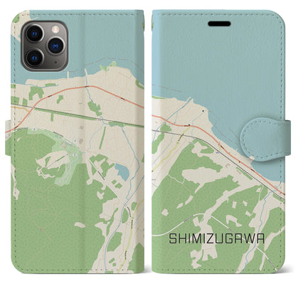 【清水川（青森県）】地図柄iPhoneケース（手帳タイプ）ナチュラル・iPhone 11 Pro Max 用