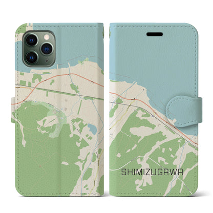 【清水川（青森県）】地図柄iPhoneケース（手帳タイプ）ナチュラル・iPhone 11 Pro 用