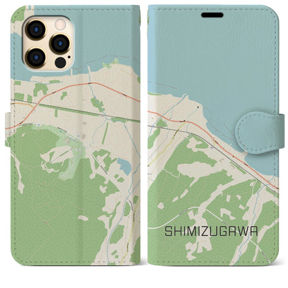 【清水川（青森県）】地図柄iPhoneケース（手帳タイプ）ナチュラル・iPhone 12 Pro Max 用