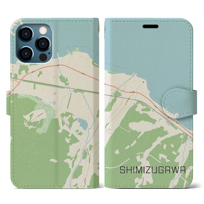【清水川（青森県）】地図柄iPhoneケース（手帳タイプ）ナチュラル・iPhone 12 / 12 Pro 用