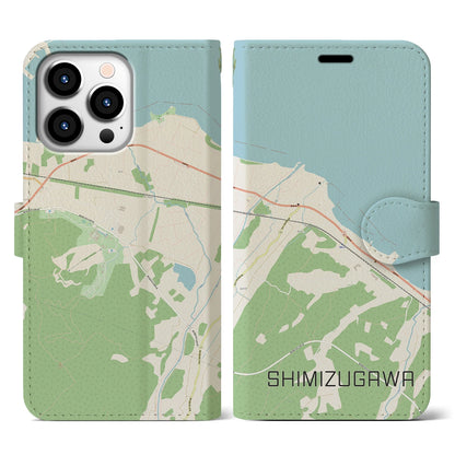 【清水川（青森県）】地図柄iPhoneケース（手帳タイプ）ナチュラル・iPhone 13 Pro 用