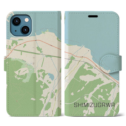 【清水川（青森県）】地図柄iPhoneケース（手帳タイプ）ナチュラル・iPhone 13 用