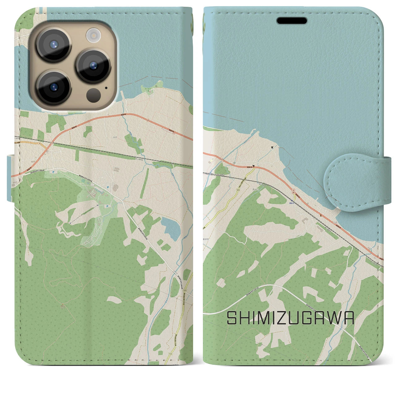 【清水川】地図柄iPhoneケース（手帳両面タイプ・ナチュラル）iPhone 14 Pro Max 用