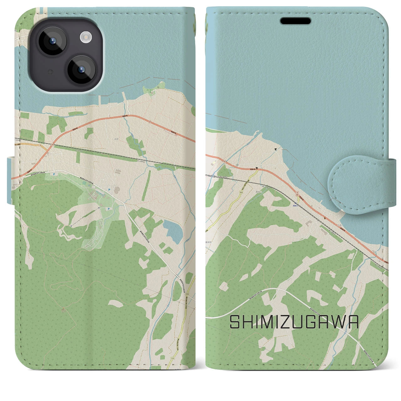 【清水川】地図柄iPhoneケース（手帳両面タイプ・ナチュラル）iPhone 14 Plus 用