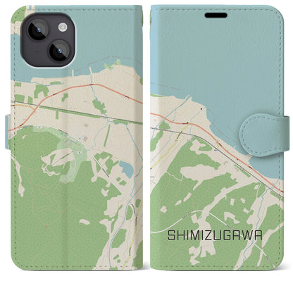 【清水川（青森県）】地図柄iPhoneケース（手帳タイプ）ナチュラル・iPhone 14 Plus 用