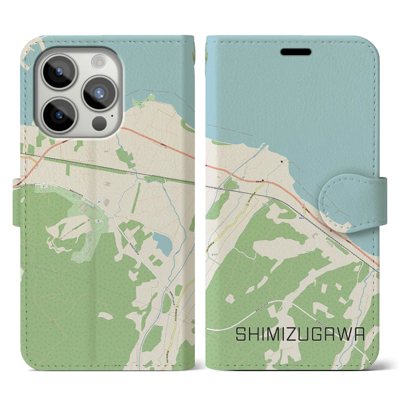 【清水川】地図柄iPhoneケース（手帳両面タイプ・ナチュラル）iPhone 15 Pro 用