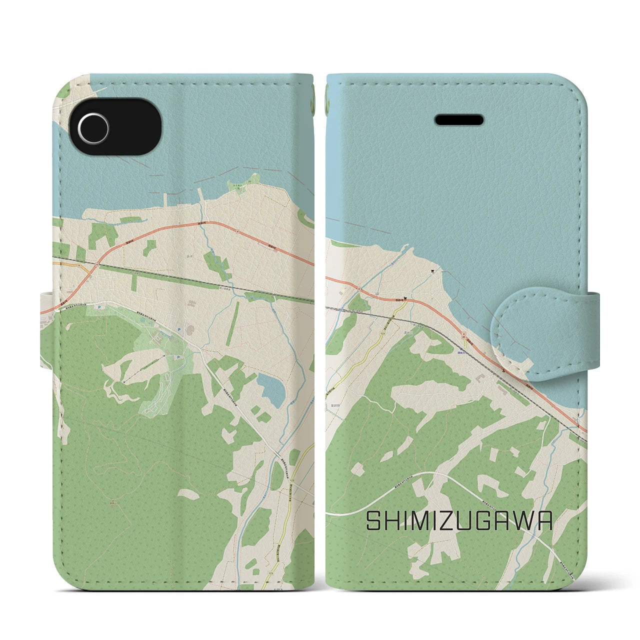 【清水川】地図柄iPhoneケース（手帳両面タイプ・ナチュラル）iPhone SE（第3 / 第2世代） / 8 / 7 / 6s / 6 用
