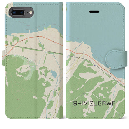 【清水川（青森県）】地図柄iPhoneケース（手帳タイプ）ナチュラル・iPhone 8Plus /7Plus / 6sPlus / 6Plus 用