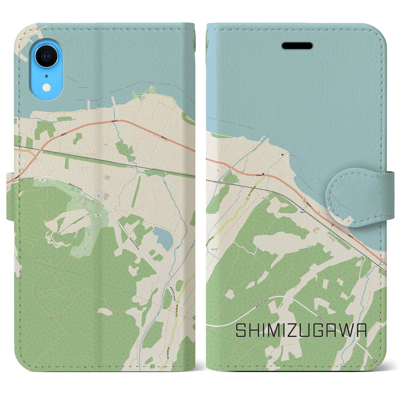 【清水川】地図柄iPhoneケース（手帳両面タイプ・ナチュラル）iPhone XR 用