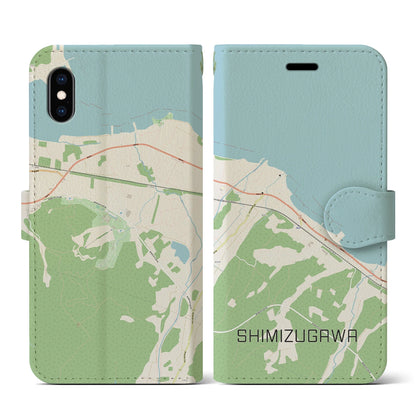 【清水川（青森県）】地図柄iPhoneケース（手帳タイプ）ナチュラル・iPhone XS / X 用