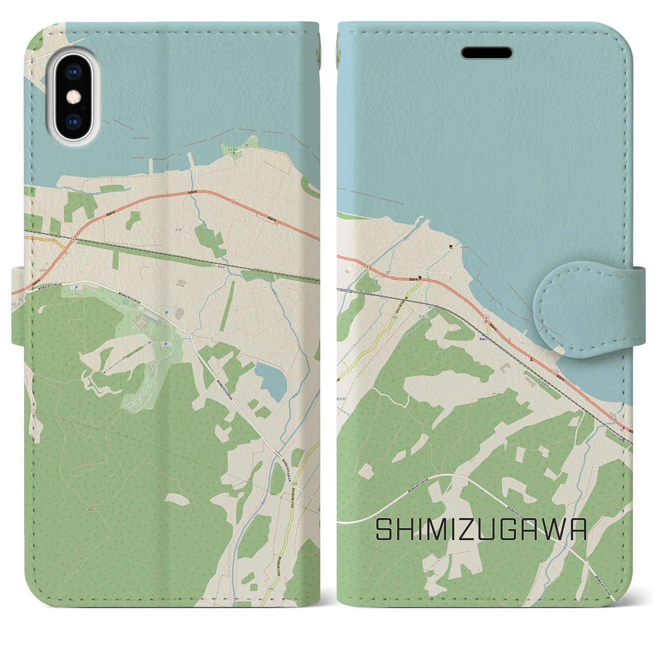 【清水川】地図柄iPhoneケース（手帳両面タイプ・ナチュラル）iPhone XS Max 用