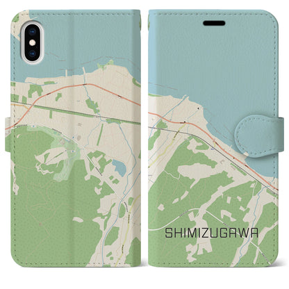 【清水川（青森県）】地図柄iPhoneケース（手帳タイプ）ナチュラル・iPhone XS Max 用