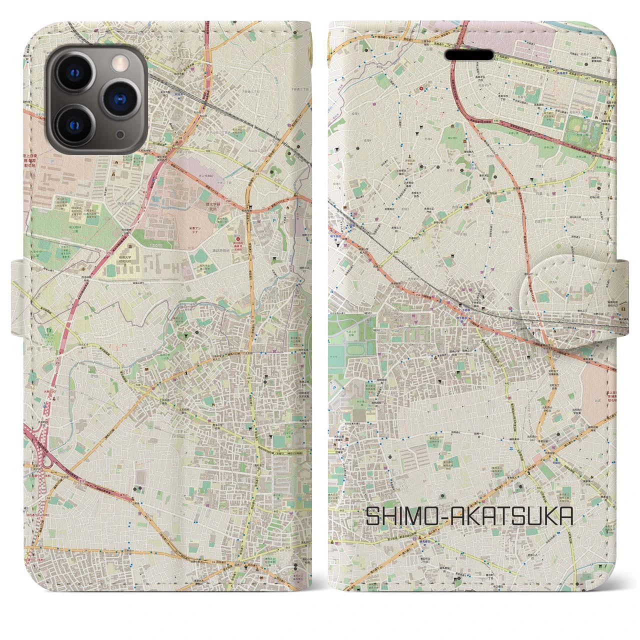 【下赤塚】地図柄iPhoneケース（手帳両面タイプ・ナチュラル）iPhone 11 Pro Max 用