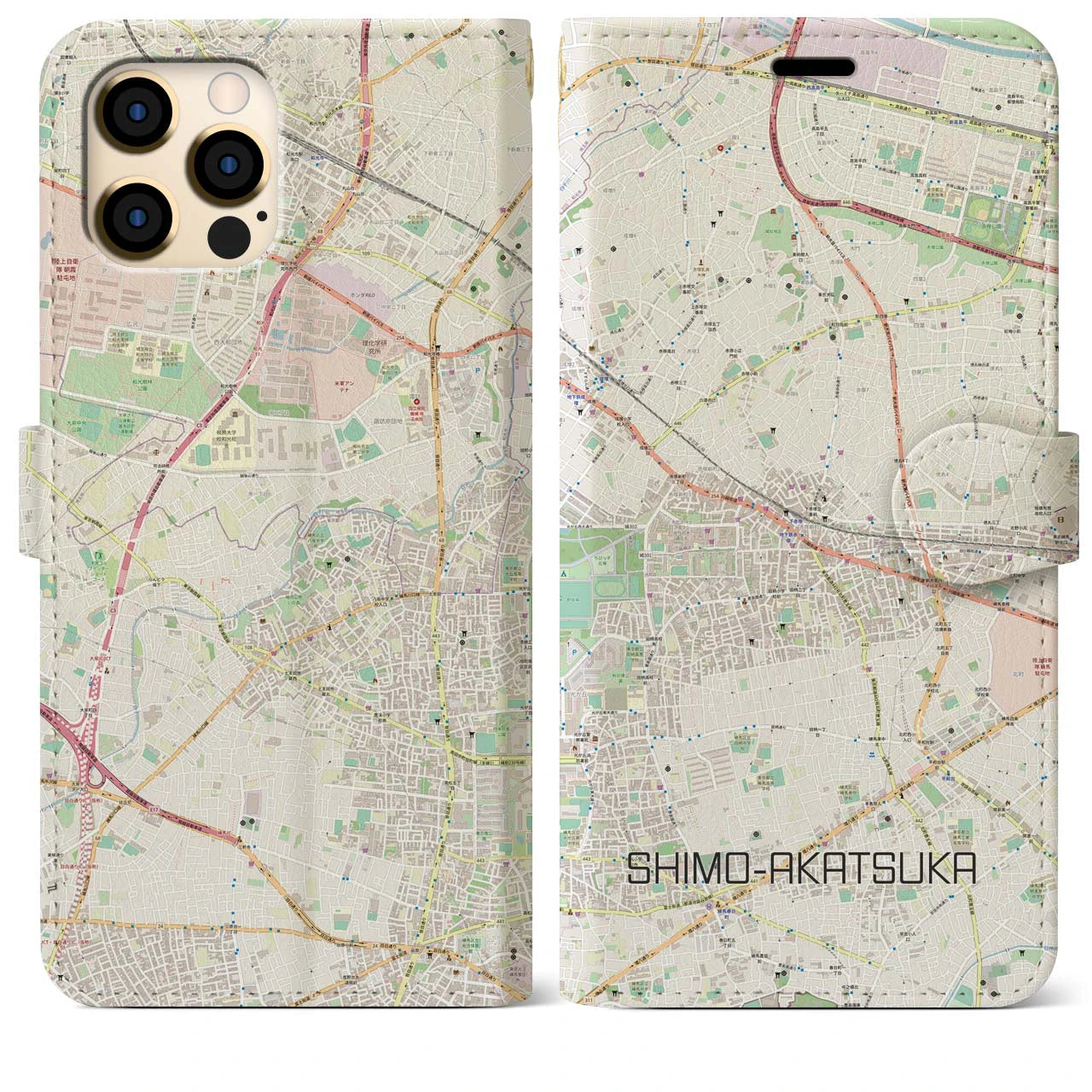 【下赤塚】地図柄iPhoneケース（手帳両面タイプ・ナチュラル）iPhone 12 Pro Max 用