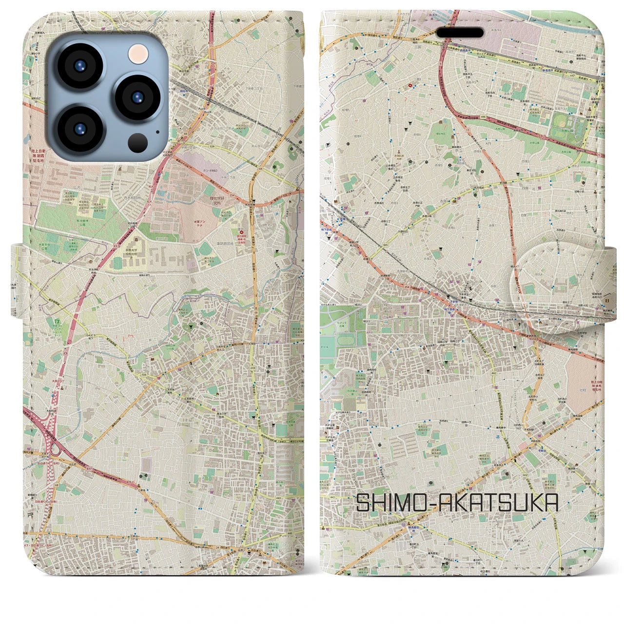 【下赤塚】地図柄iPhoneケース（手帳両面タイプ・ナチュラル）iPhone 13 Pro Max 用