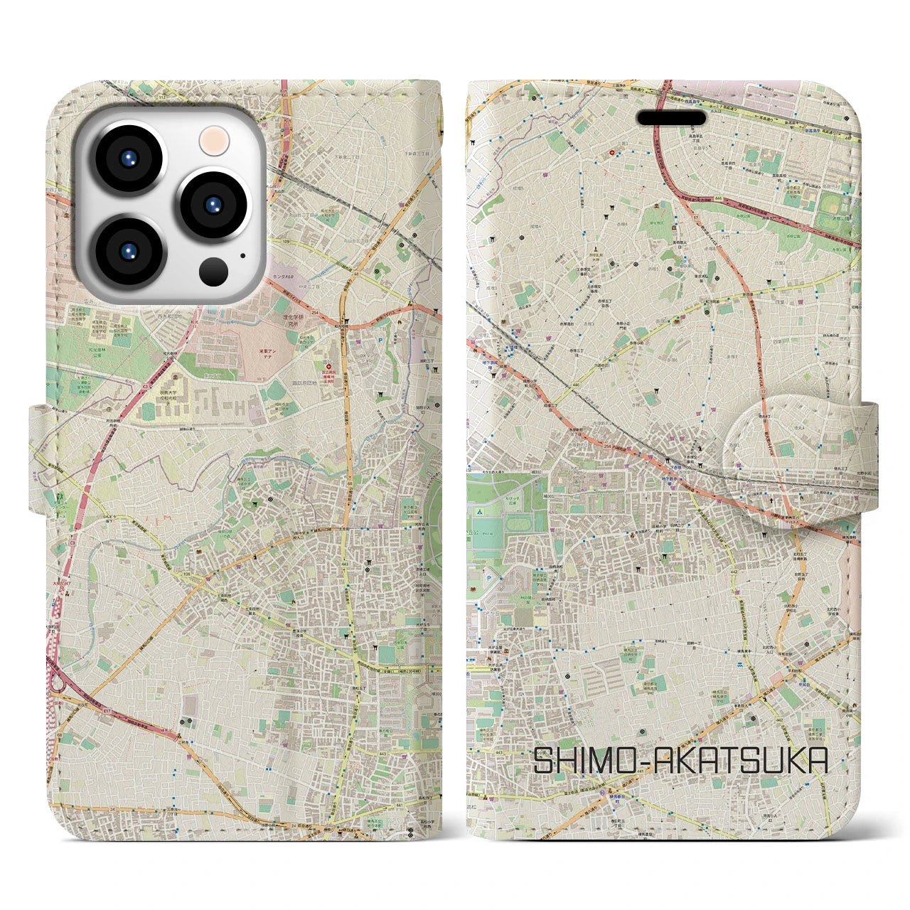 【下赤塚】地図柄iPhoneケース（手帳両面タイプ・ナチュラル）iPhone 13 Pro 用