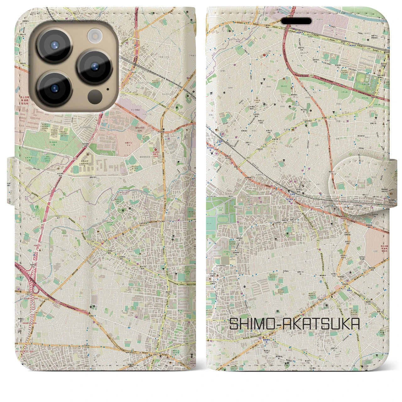 【下赤塚】地図柄iPhoneケース（手帳両面タイプ・ナチュラル）iPhone 14 Pro Max 用