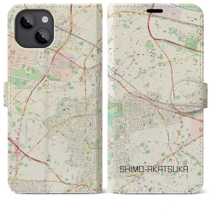 【下赤塚（東京都）】地図柄iPhoneケース（手帳タイプ）ナチュラル・iPhone 14 Plus 用