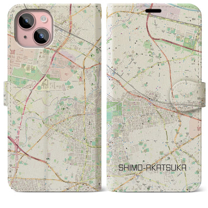 【下赤塚（東京都）】地図柄iPhoneケース（手帳タイプ）ナチュラル・iPhone 15 Plus 用
