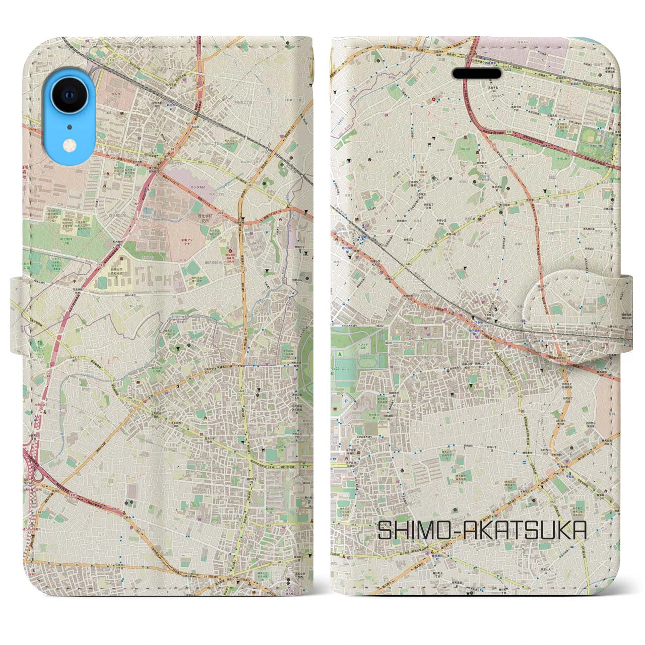【下赤塚】地図柄iPhoneケース（手帳両面タイプ・ナチュラル）iPhone XR 用