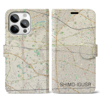 【下井草（東京都）】地図柄iPhoneケース（手帳タイプ）ナチュラル・iPhone 14 Pro 用