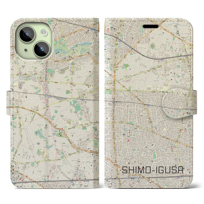 【下井草（東京都）】地図柄iPhoneケース（手帳タイプ）ナチュラル・iPhone 15 用