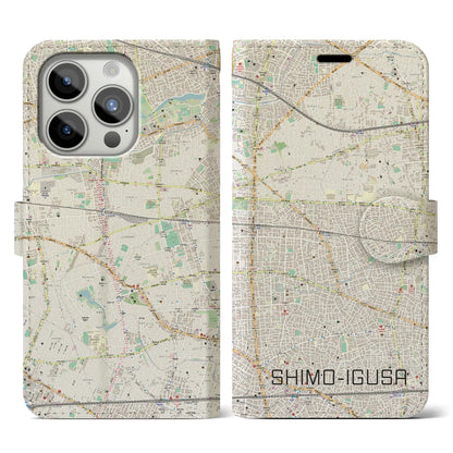 【下井草（東京都）】地図柄iPhoneケース（手帳タイプ）ナチュラル・iPhone 15 Pro 用