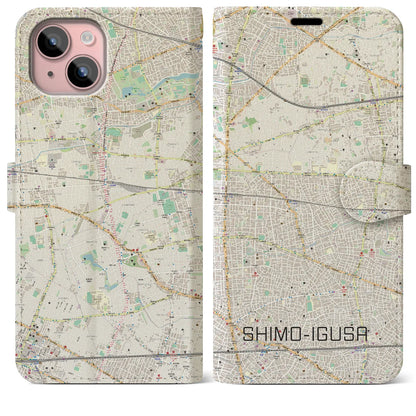 【下井草（東京都）】地図柄iPhoneケース（手帳タイプ）ナチュラル・iPhone 15 Plus 用