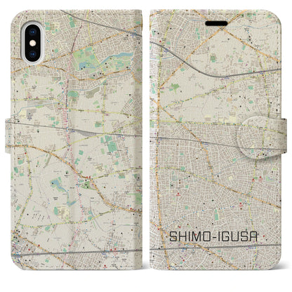 【下井草（東京都）】地図柄iPhoneケース（手帳タイプ）ナチュラル・iPhone XS Max 用