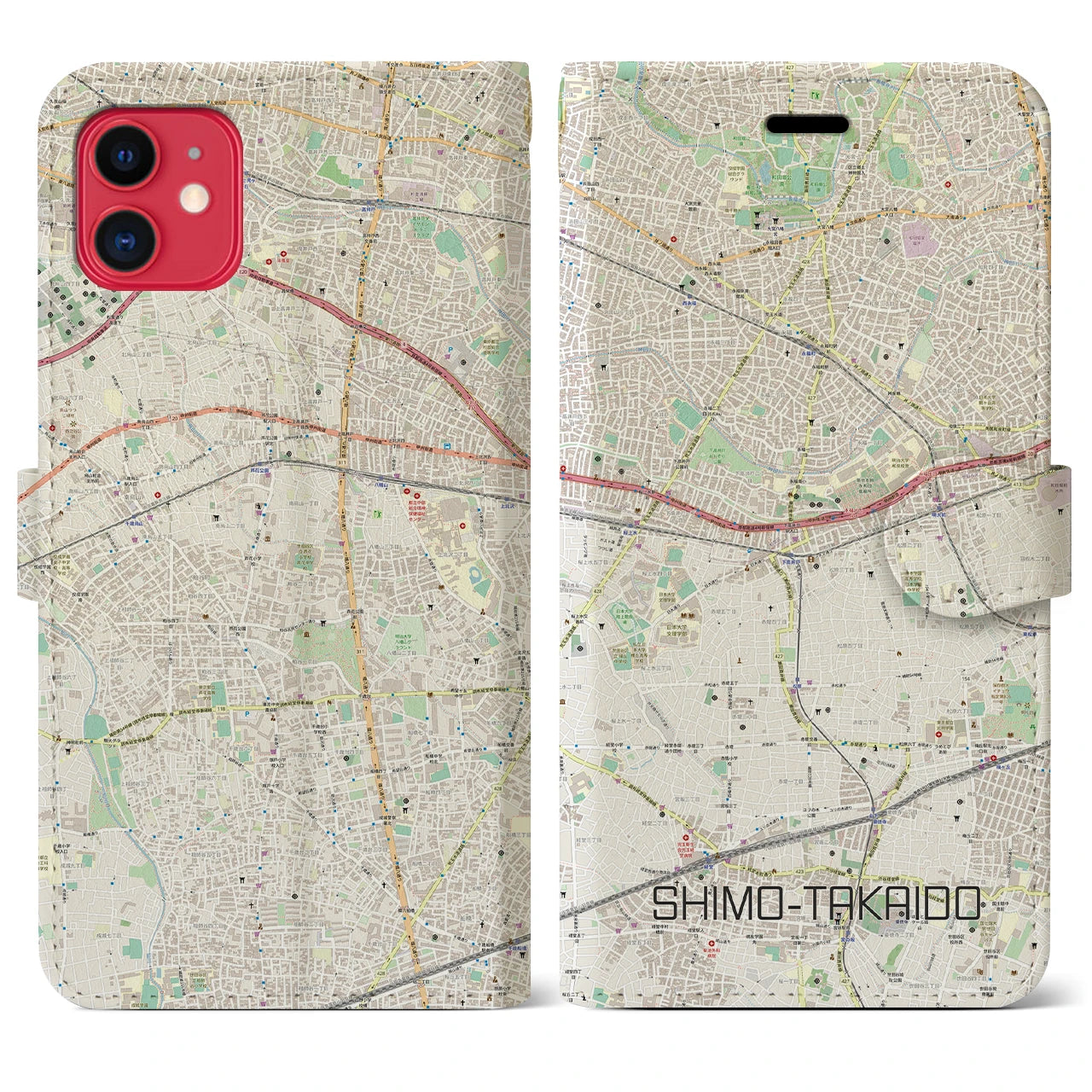 【下高井戸】地図柄iPhoneケース（手帳両面タイプ・ナチュラル）iPhone 11 用