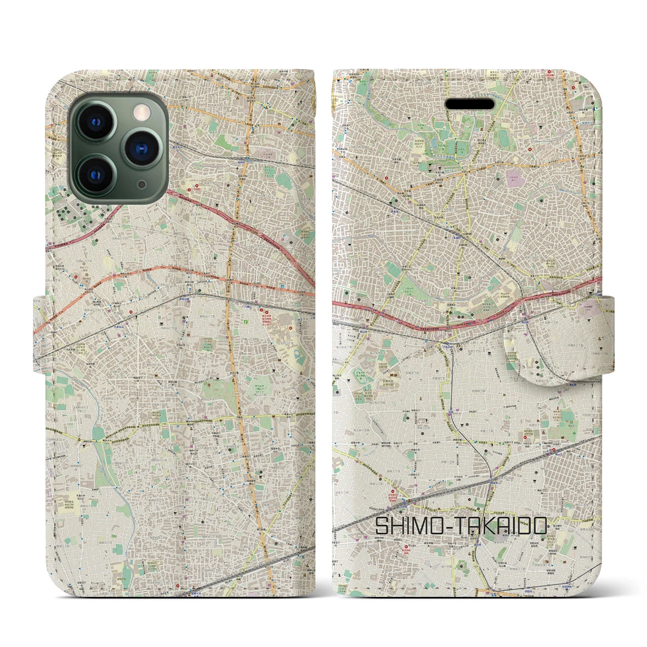 【下高井戸】地図柄iPhoneケース（手帳両面タイプ・ナチュラル）iPhone 11 Pro 用