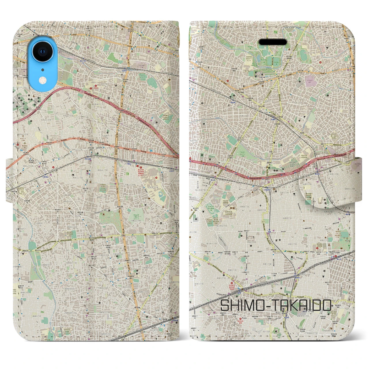 【下高井戸】地図柄iPhoneケース（手帳両面タイプ・ナチュラル）iPhone XR 用