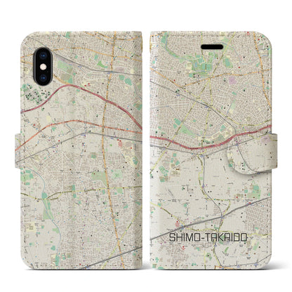 【下高井戸（東京都）】地図柄iPhoneケース（手帳タイプ）ナチュラル・iPhone XS / X 用