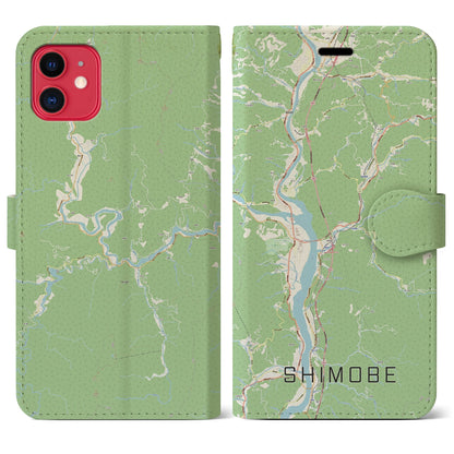 【下部（山梨県）】地図柄iPhoneケース（手帳タイプ）ナチュラル・iPhone 11 用