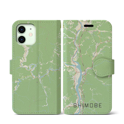 【下部（山梨県）】地図柄iPhoneケース（手帳タイプ）ナチュラル・iPhone 12 mini 用