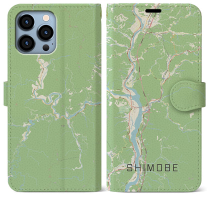 【下部（山梨県）】地図柄iPhoneケース（手帳タイプ）ナチュラル・iPhone 13 Pro Max 用