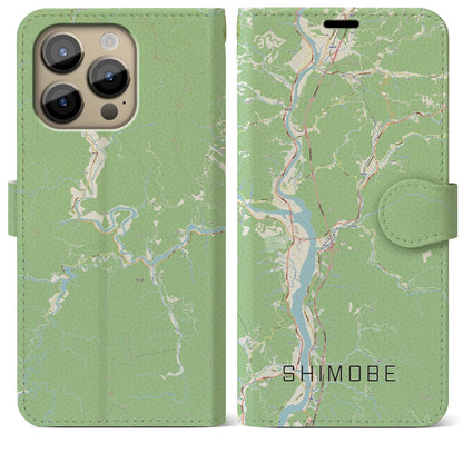 【下部（山梨県）】地図柄iPhoneケース（手帳タイプ）ナチュラル・iPhone 14 Pro Max 用