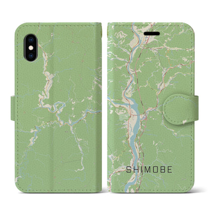 【下部（山梨県）】地図柄iPhoneケース（手帳タイプ）ナチュラル・iPhone XS / X 用