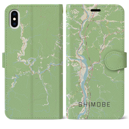 【下部（山梨県）】地図柄iPhoneケース（手帳タイプ）ナチュラル・iPhone XS Max 用