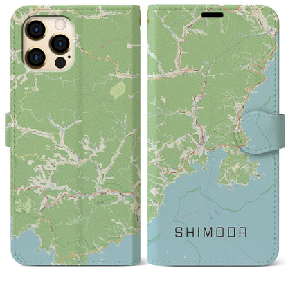【下田（静岡県）】地図柄iPhoneケース（手帳タイプ）ナチュラル・iPhone 12 Pro Max 用