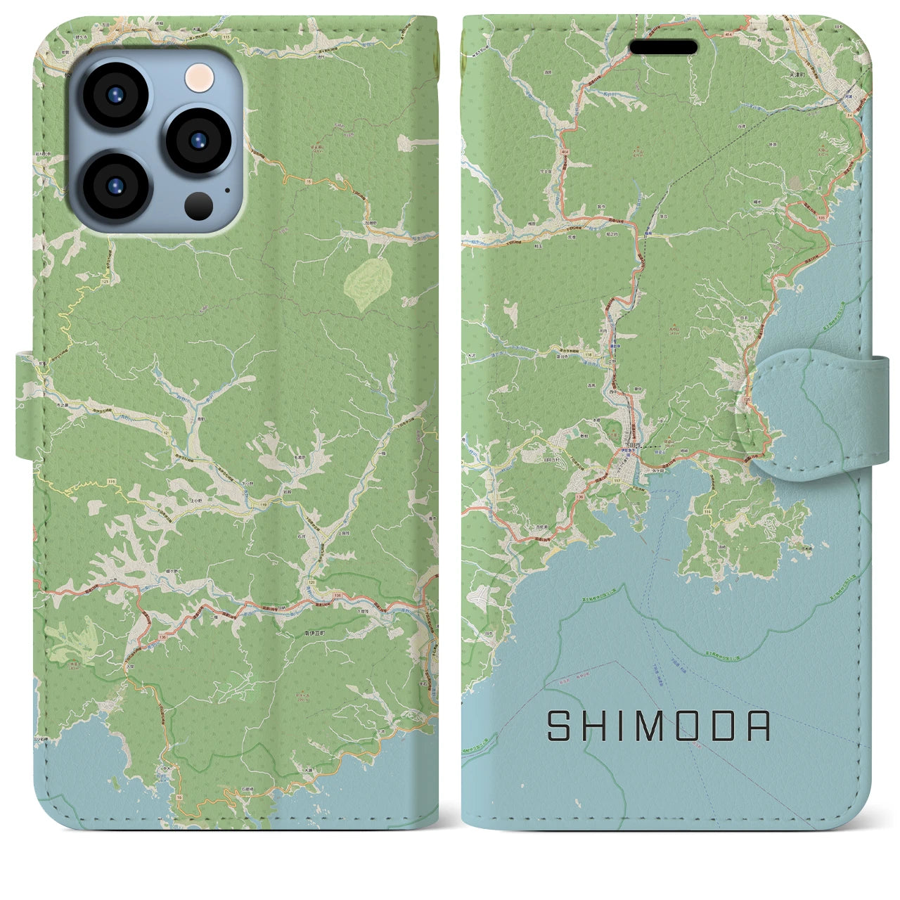 【下田】地図柄iPhoneケース（手帳両面タイプ・ナチュラル）iPhone 13 Pro Max 用