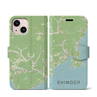 【下田（静岡県）】地図柄iPhoneケース（手帳タイプ）ナチュラル・iPhone 13 mini 用