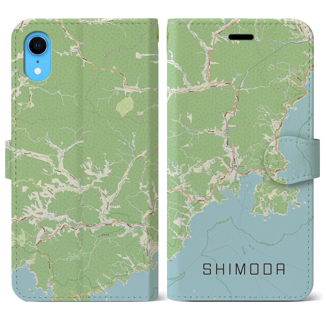 【下田】地図柄iPhoneケース（手帳両面タイプ・ナチュラル）iPhone XR 用