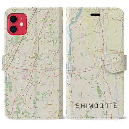 【下館（茨城県）】地図柄iPhoneケース（手帳タイプ）ナチュラル・iPhone 11 用