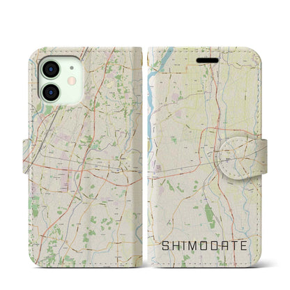 【下館（茨城県）】地図柄iPhoneケース（手帳タイプ）ナチュラル・iPhone 12 mini 用