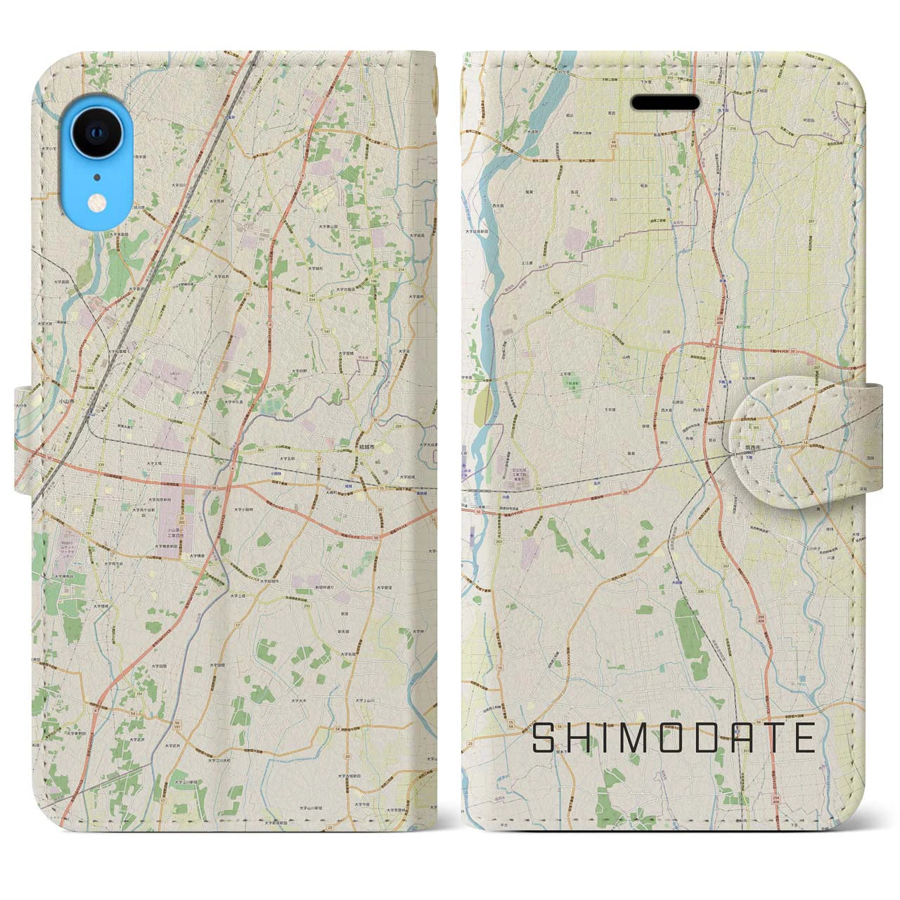 【下館】地図柄iPhoneケース（手帳両面タイプ・ナチュラル）iPhone XR 用