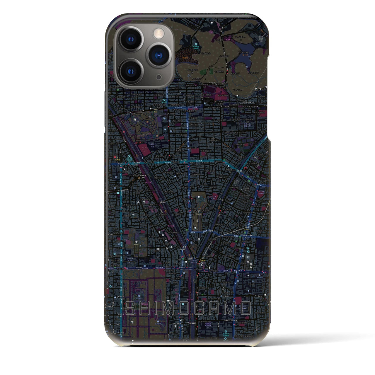 【下鴨】地図柄iPhoneケース（バックカバータイプ・ブラック）iPhone 11 Pro Max 用