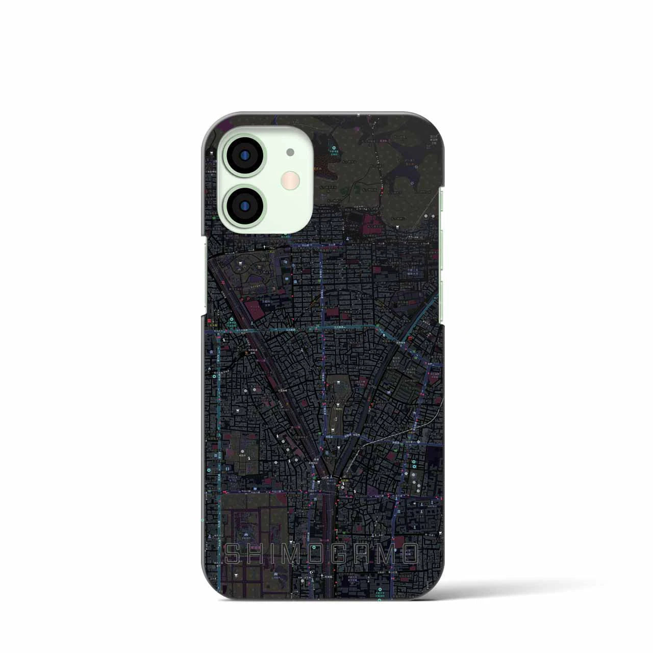 【下鴨】地図柄iPhoneケース（バックカバータイプ・ブラック）iPhone 12 mini 用