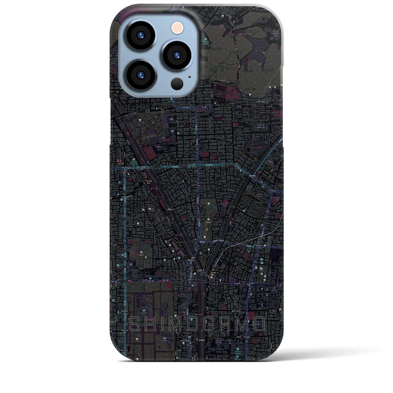 【下鴨】地図柄iPhoneケース（バックカバータイプ・ブラック）iPhone 13 Pro Max 用