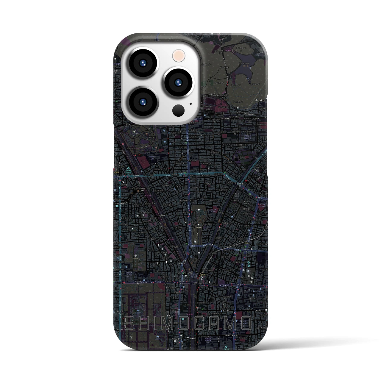 【下鴨】地図柄iPhoneケース（バックカバータイプ・ブラック）iPhone 13 Pro 用